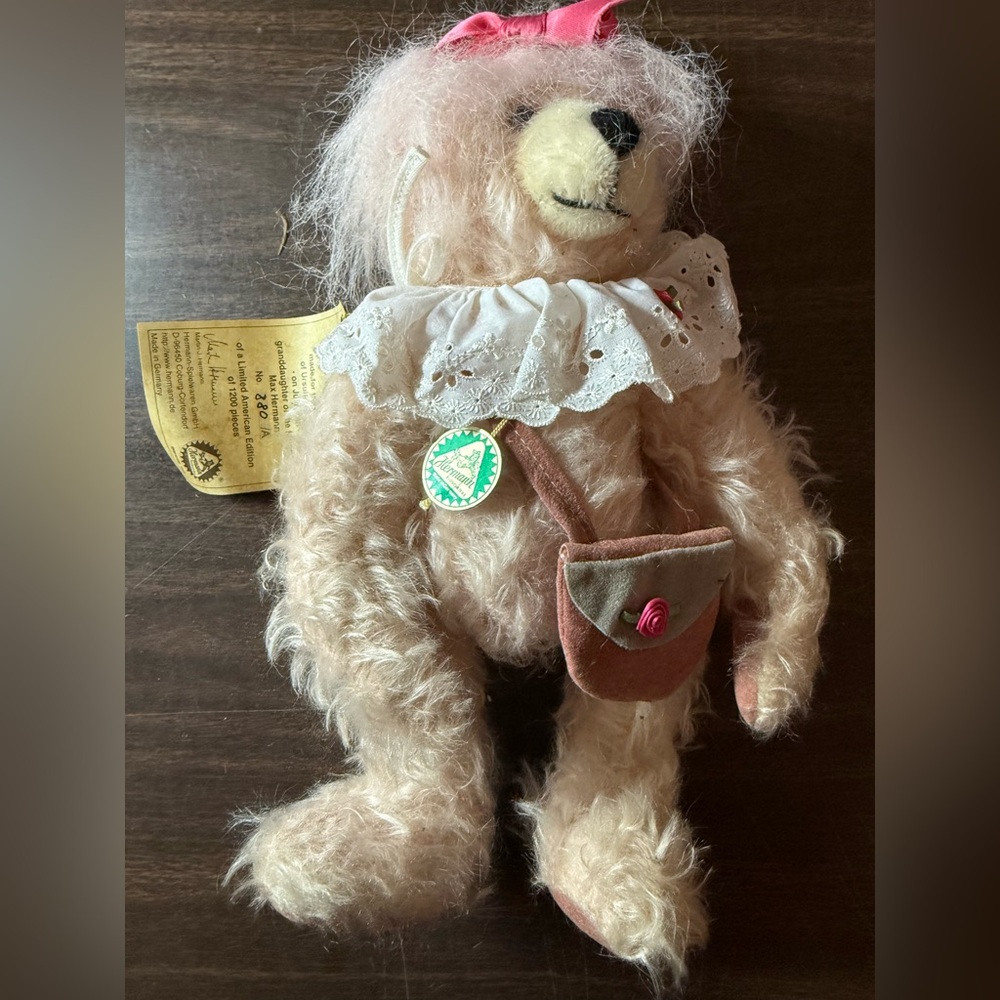 Vintage Hermann Ursula's Birthday Teddy Bear Pink Germany #880 of 1200 12"T